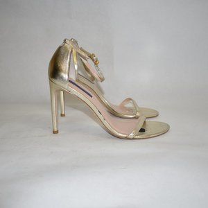 $450 Stuart Weitzman Nudistsong Sandal HEEL leather heels 10.5 (SE28)